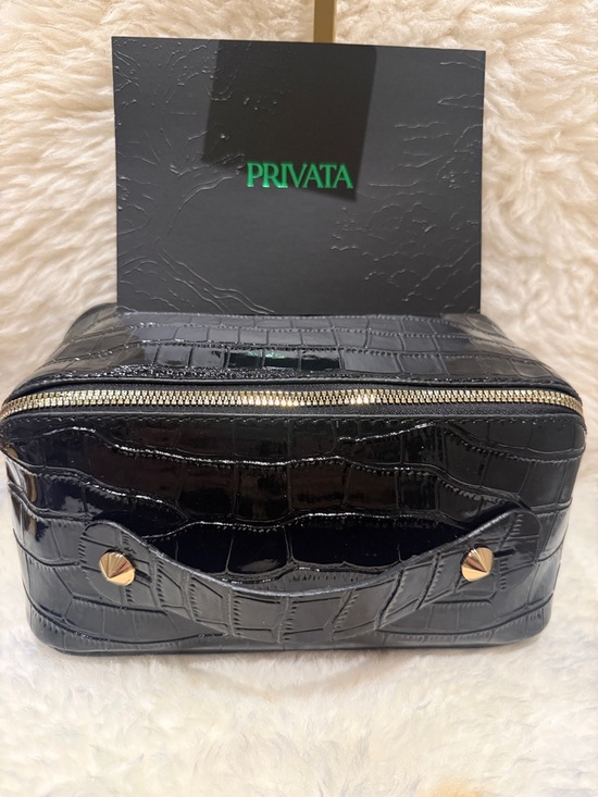 Handbags - PRIVATA Black Croc-Embossed Patent Makeup Case